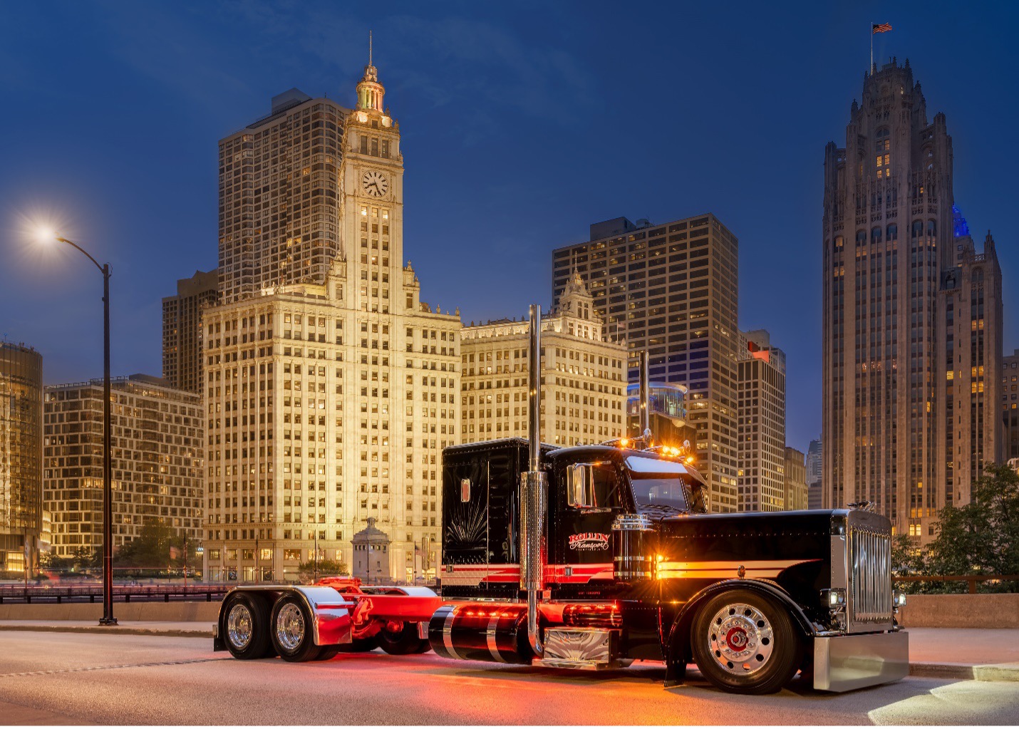 SuperRigs truck in front of urban backdrop